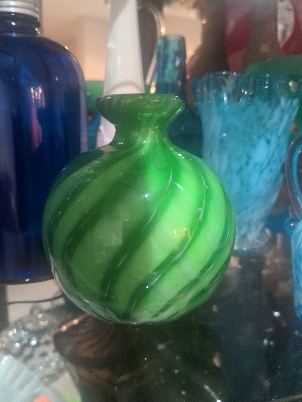 Green Swirled Glass Bud Vase